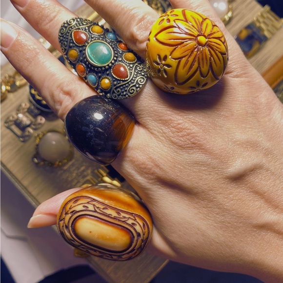 Jewelry - Handcrafted Boho Statement Rings in Yellow and Brown - Unbranded